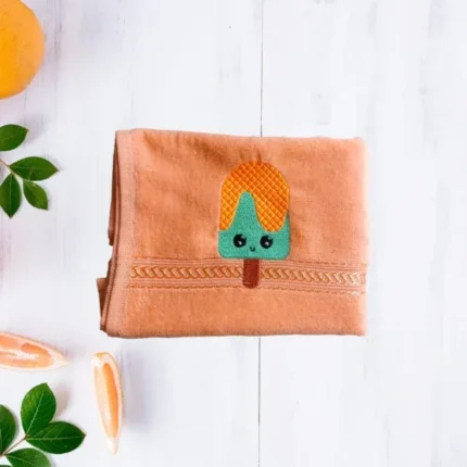 Peach cotton towel with cute embroidered ice cream pop design