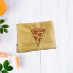 Mustard yellow cotton towel with embroidered pizza slice design